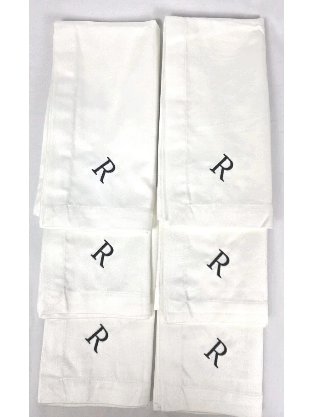 Pottery Barn Dinner Napkins Cotton R Monogramed Set Of 6 White Mason Pre-owned